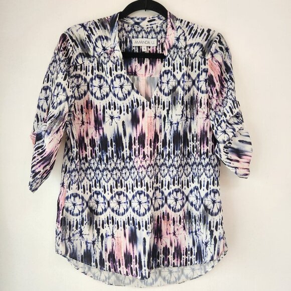Amanda Uprichard Tops - Amanda Uprichard Blouse Top Shirt Pink Purple Watercolor Tunic Women's S